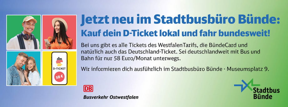 Das Deutschlandticket und die Bünde Card, erhältlich im Stadtbusbüro.