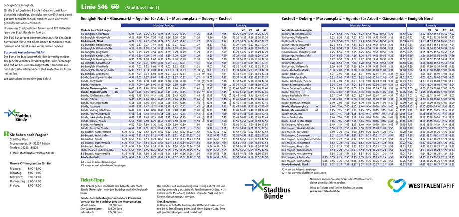 Ansicht Fahrplan Linie 1 Bünde 546.