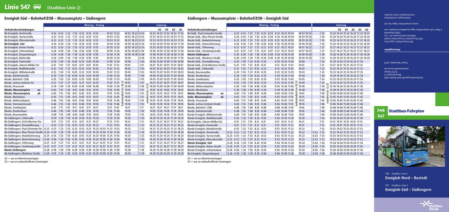 Ansicht Fahrplan Linie 2 Bünde 547.